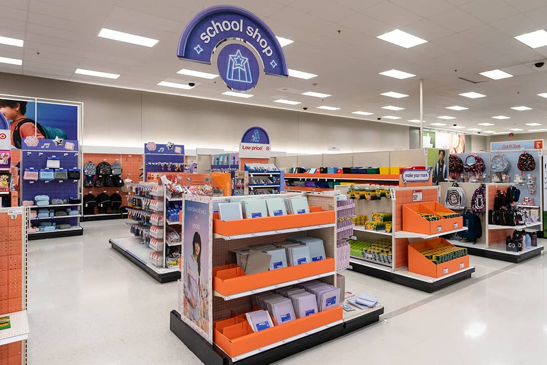 The back-to-school section at a retail store.